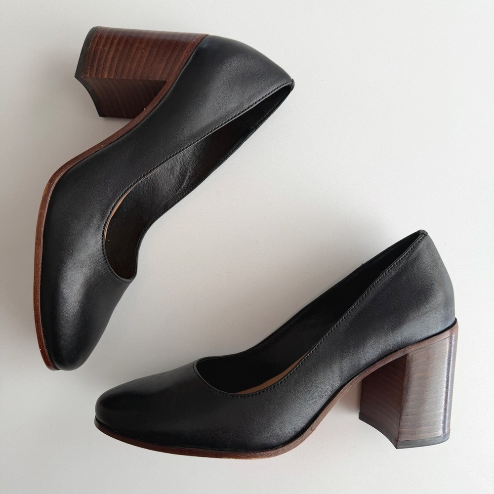 Patricia Nash Anita EUC Wood Block Heel Round Toe Black Leather Pump Shoes sz 6